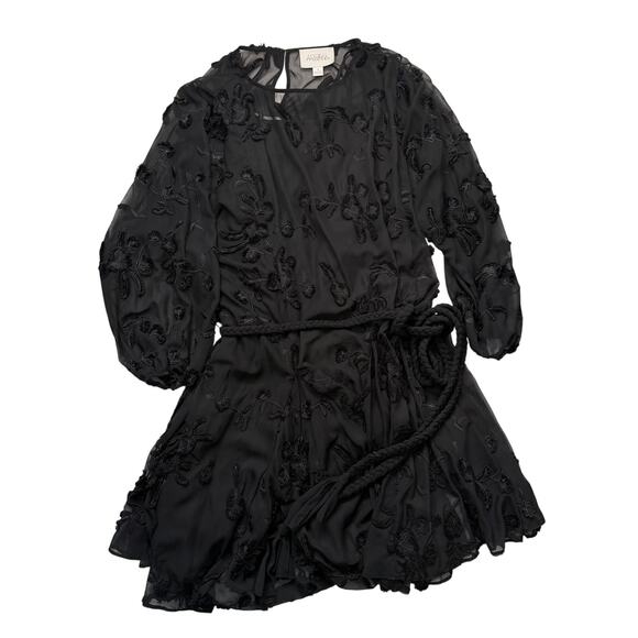 Anthropologie Mare Mare Amal Textured Mini Dress XL Black Sheer Embroidered